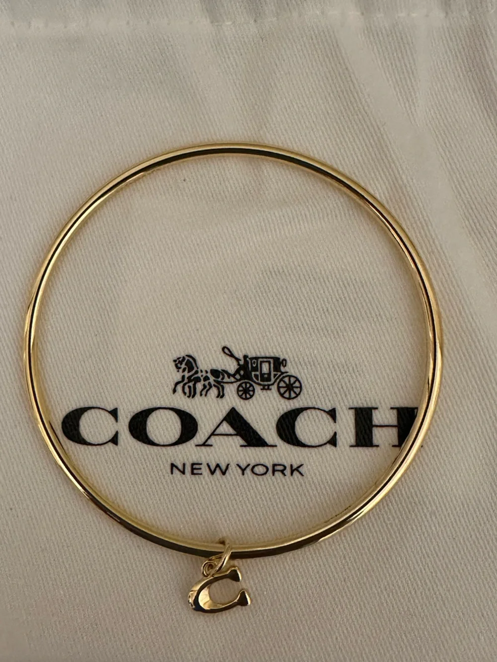 Coach Gold Bangle Bracelet with C Coach Charm